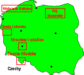 Mapa Polski z zaznaczonymi rejonami moich wycieczek rowerowych